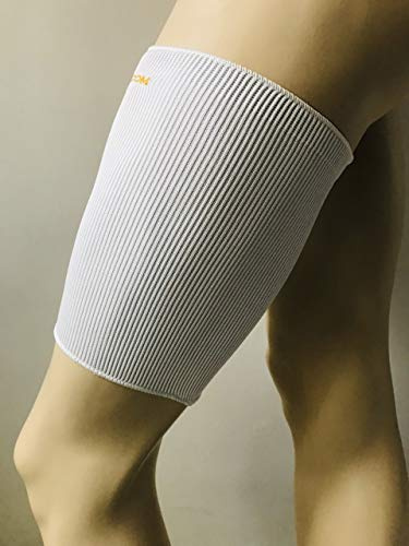 Protector de muslo barato, manga muslo compresión elástica Protección, hombre mujer, negro blanco, 2 tamaños, Elastrap (L - XL Circunferencia de muslo 54-60 cm, blanco)