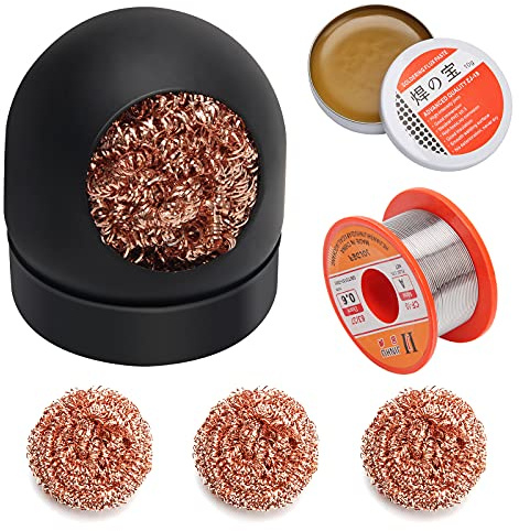 AHIER Solder Tip Cleaner+ Soldering Rosin Flux Paste(0.35 oz / 10 g)+ 60/40 Tin Lead Rosin Core Solder Wire(1.76 oz / 50 g) + 3pcs Replacement Brass Pads, 6 PCS Solder Iron Welding Tool Set