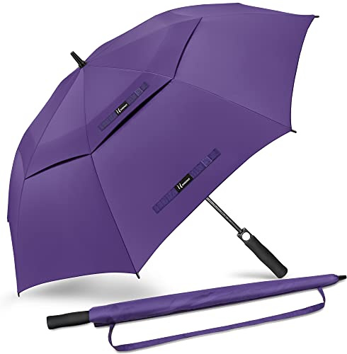 NINEMAX Grande Ombrello da Golf Antivento Forte 157cm,Durevole Ombrello Pioggia ad Apertura Automatica,Doppio Tettuccio per Viaggi,Golf(Viola)