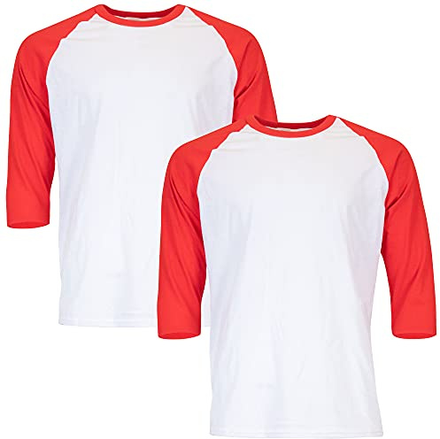 Gildan Adult Heavy Cotton 3/4 Raglan T-Shirt, Style G5700, 2-Pack, White/Red, 2X-Large