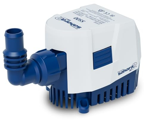 Attwood 5505-7 Sahara MK2 S500 (12V), Automatic Bilge Pump, 500 GPH, with Fittings (Elbow & Straight), Direct Replacement for Attwood 4505-7