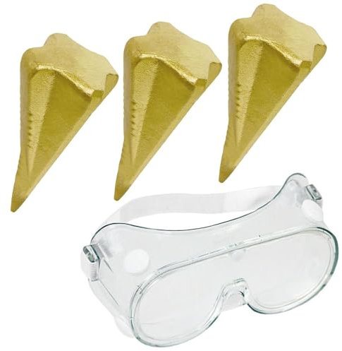 SPARES2GO Cuña de madera separadora de troncos en forma de diamante (paquete de 3) + gafas de seguridad