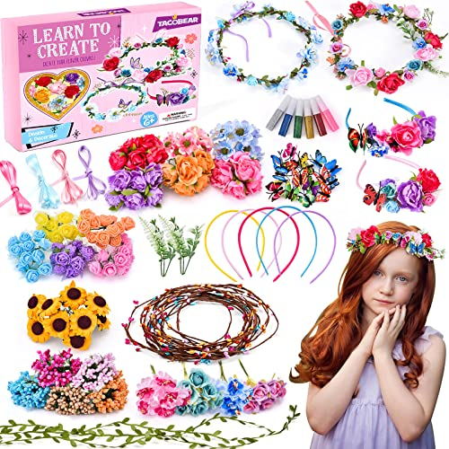 Tacobear Kit fai da te per bambini, attività manuali fabbricazione corona di fiori, cerchietto per capelli, accessori per capelli, giochi per attività creative, regalo di compleanno per ragazza 4 5 6