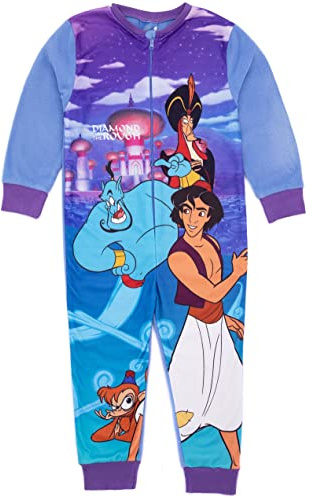 Disney Aladdin - Mono Morado para niñas | Ropa de Estar por casa de Forro Polar Todo en uno | Genio Jafar Abu | Pijama para niños PJs Pijama Ropa de Dormir | Mercancía de Regalo Acogedor