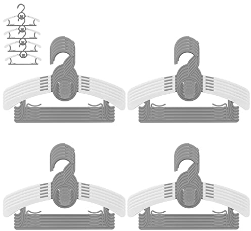 Grucce appendiabiti per bambini, in plastica, antiscivolo, 20 pezzi, 28 – 36 cm, allungabili per bambini, con supporto per pantaloni, per vestiti di neonati e bambini (grigio)
