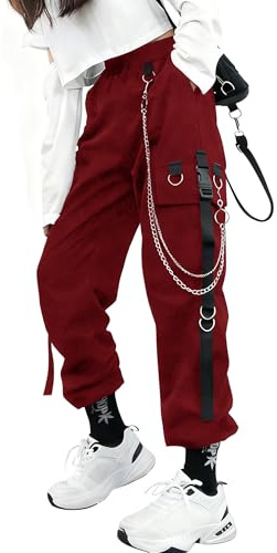 DINGJIUYAN Women's Cargo Jogger Pants Baggy Cargo Pants with Chain