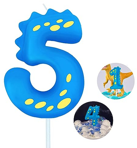 Number Birthday Candles(5 Candle Blue) Dinosaur Shape Number Happy Birthday Cake Candles for Dinosaur Birthday Party Decoration Reunions Theme Party