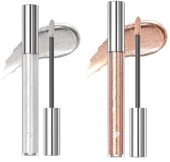 Dyceittdia 2pcs Barras de Labios Líquidas, 2.4g Barras de Labios Plateadas y 2.4g Pintalabios Dorado, Color de larga Duración, Barras de labios Nacaradas, lipsticks1