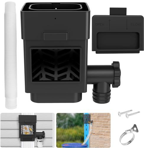 WADEO Rainwater Collection System, Downspout Diverter Fits for 2x 3 or 3x 4 Residential Downspouts, Rain Barrel Diverter Kit with Adjustable Valve and Filter, 5FT Hose, Black