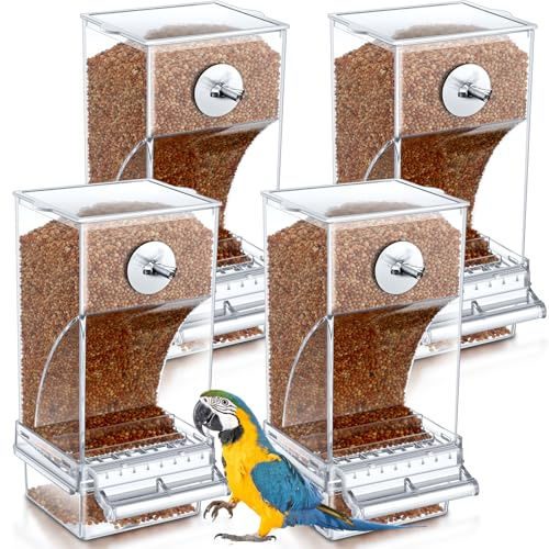 Yaomiao 4 Pcs No Mess Small Bird Feeders Automatic Parakeet Water Dispenser Clear Quail Feeder and Watered Cage Accessories for Small and Medium Parakeet Cockatiel Canary(Seed Feeder,Transparent)