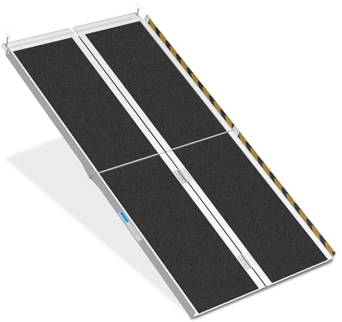 Izrielar Rollstuhlrampe Klappbar 152CM, Rollstuhl Rampe, Aluminium Rollstuhlrampe, rutschfeste Rampe Rollstuhl,Mobile Auffahrschiene Belastbar bis 270kg, Klapprampe fürTreppen,Stufen,Schranken