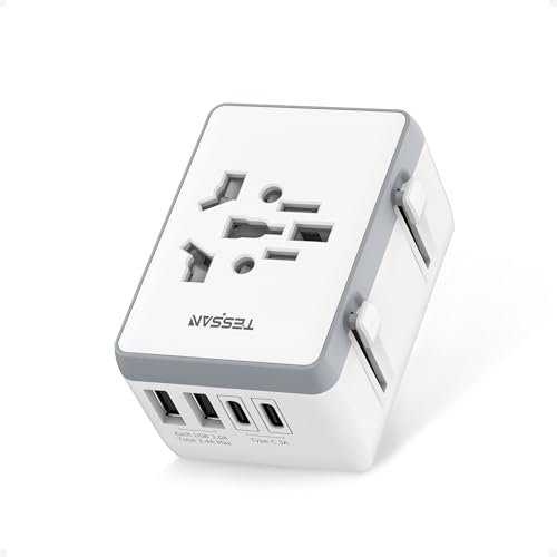 TESSAN Universal Travel Adapter with 2 USB C and 2 USB A, International Travel Plug UK to World, Worldwide Essentials Plug Adaptor for Multi Countries EU, USA, UK, AUS, Japan, Thailand, Vietnam