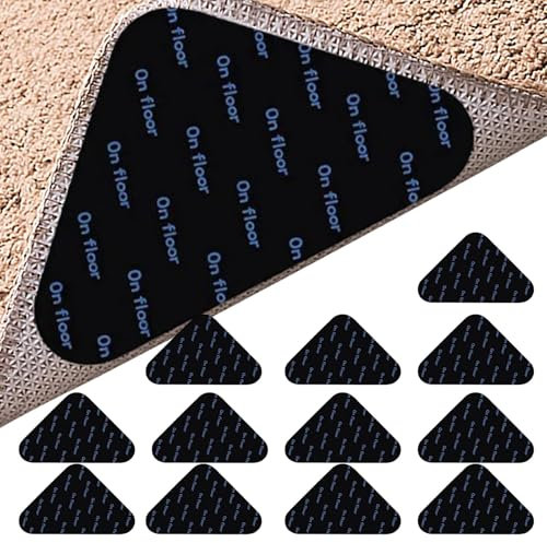 12 Pieces Rug Gripper, Rug Gripper For Carpeted Floor, Carpet Stickers For Rugs, For Area Rugs, Hardwood Floors, Tile Floors, Floor Mats, Keep Your Rug In Place And Makes Corners Flat For Corners