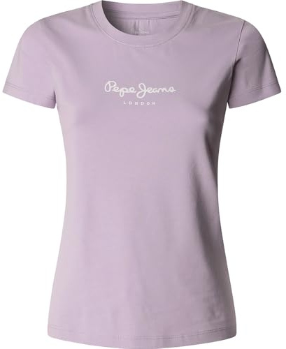 Pepe Jeans New Virginia - Camiseta Ajustada de Manga Corta para Mujer, Color Blanco, Morado (Lila), L