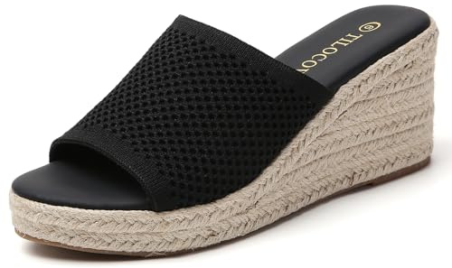 Tilocow Knit Espadrilles Wedges for Women Comfortable Slip On Platform Wedge Sandals Summer Beach Dress Heels Shoes