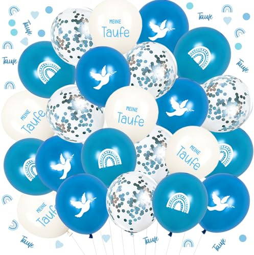 84 pezzi decorazione battesimo ragazzo palloncini battesimo decorazione spargere taufe coriandoli meine Taufe ballon, decorazione da tavolo taufe ragazzo blu per battesimo comunione cresima