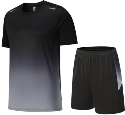 Beuwltpa Chándal para hombre de 2 piezas, traje de verano de secado rápido, transpirable, traje deportivo de color, camiseta deportiva y pantalones cortos, cómodo para correr, gimnasio, gris, L