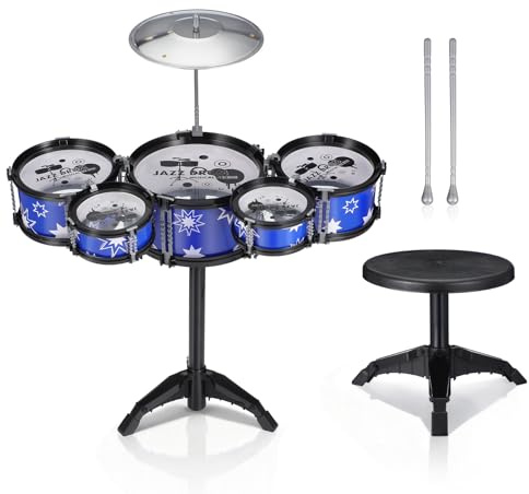 Alipis Kid Drum Set: Jazz Drum Kit with Stool - Musical Instrument Toys for 1 2 3 4 5 6 7 Year Old Boys Girls Beginners Gifts for (5 Drums)