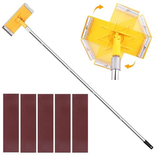 Ponceuse à perche pour cloison sèche, ponceuse murale sèche de 190 cm avec tige d'extension et 5 pièces de papier abrasif à 360 degrés pour sols, murs, plafonds