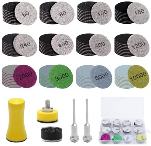 Annickee 205 Pièces Disque Abrasif 25mm, Ronds Papier Poncage Sec, Humide Grain 60-10000, Kit de Disques de Ponçage avec Tampon Mousse, Papier Abrasif Outil de Ponçage, pour Métal, Bois, Voiture