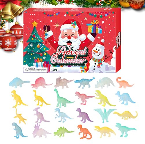 Nedräkning till julkalender – 24 dagars lyser i mörkret figur, dinosauriefigur, älskvärd julkaraktär docka, vardagsrum sovrum hylla visning, tema scen skapande