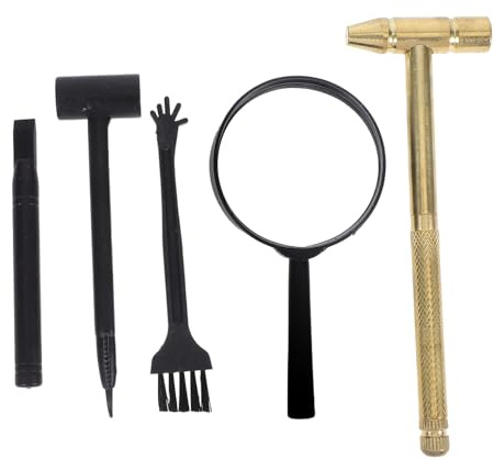 Alasum Set di Scavo Archeologico per 6 Pezzi Martello da Geologo in Metallo, Lente D’ingrandimento e Strumenti per Scavare Pietre Preziose, Kit Portatile per Esperienze Educative e
