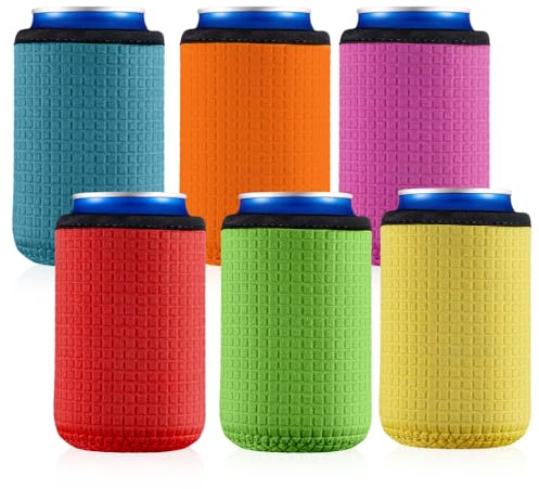 Riisoyu 6 Piezas Fundas Enfriadoras para Latas - Mangas Aislantes de Neopreno Antideslizantes y Reutilizables para Cerveza, Refrescos y Bebidas Energéticas (330ml, 6 Colores) para Fiestas