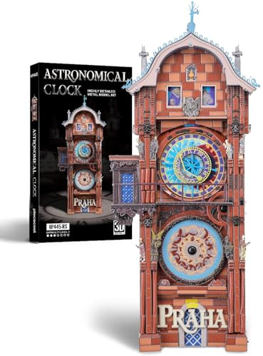 Piececool Puzzle 3D Metal Horloge Astronomique de Prague Maquette Kit de Modèle à Construire DIY,Construction Adulte de Acier Inoxydable 430,117 Pièces