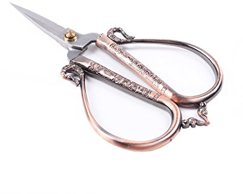 BIHRTC 6.3 Inches Vintage Style Stainless Steel Auspicious Clouds Scissors Sewing Shears DIY Tools for Needlework,Embroidery, Sewing, Craft, Art Work & Everyday Use (Copper)