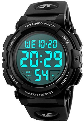 A ALPHA Boys Digital Sport Watch, Waterproof Alarm Calendar Analog for 3-15 Year Olds, Rubber Band, LED Display, Multifunctional Chronograph