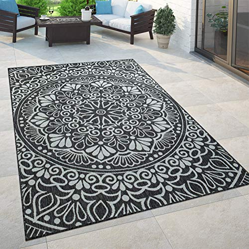 Paco Home Alfombra Exterior Interior Balcón Terraza Vintage Motivo Ornamentos Orientales, tamaño:80x150 cm, Color:Negro