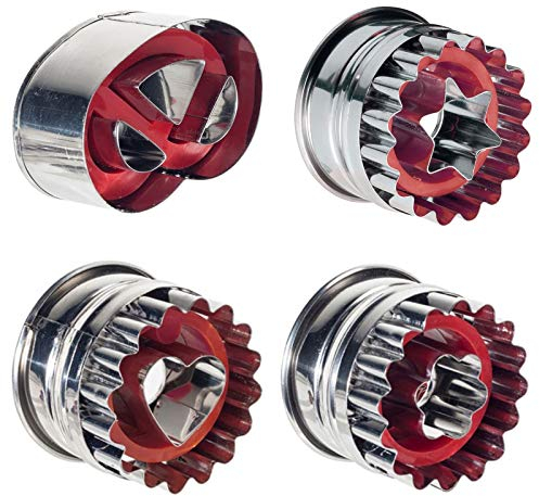 Westmark Set di Formine per Biscotti, 4 Pezzi, 4 Motivi Diversi, Con Espulsore, Acciaio Inox/Plastica, Linzer, Argento/Rosso, 350022E6