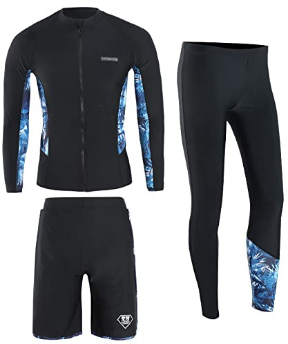 RWHXN Herren Neoprenanzug, UV-Schutz 3 Teiliges Set Langarm Surfanzug, Langarm Sommer Athletischer Elastischer Tauchanzug, Split Badeanzug für Surf Schnorchel Kajak-4XL(92.5-100kg)-Herren