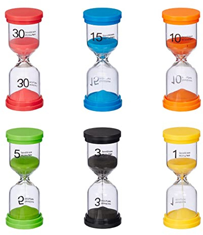 Relaxdays Clessidra, Set 6 Timer Cucina 1, 3, 5, 10, 15, 30 Minuti, 11 x 4,5 cm Orologio Bambini, Colorato