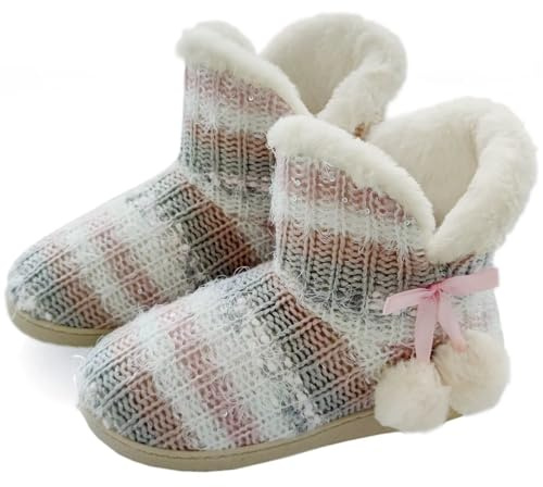 GURGER Botas Casa Mujer Invierno Estar Botas Pantuflas Calentitas Zapatillas de Casa Botines Rosa Talla 35 36