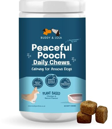 Buddy & Lola Peaceful Pooch Dog Calming Products - Perfect Remedy for Dog Anxiety relief - Easy to Use Plant Based Chews, Breeds - Great for Rescue or Re Homed Pets