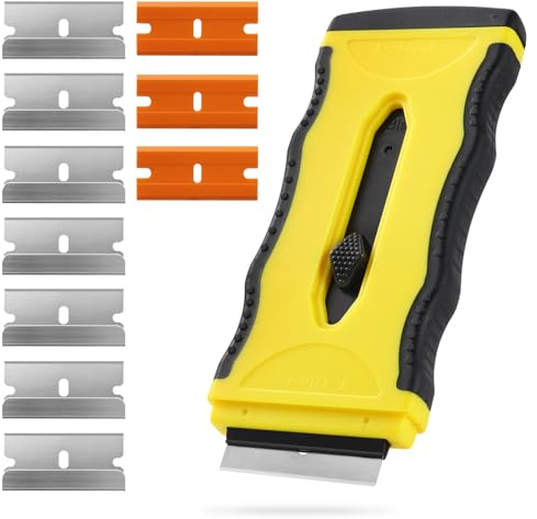 Ceranfeldschaber mit 10 Ersatzklingen Glaskeramik Schaber für Cerankochfeld Reiniger Herd Kratzer Glasschaber Ceranfeld, Doppelende