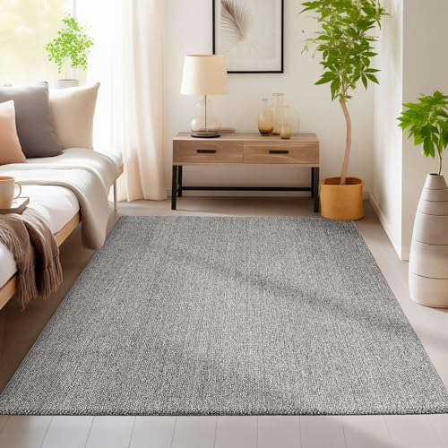 HomebyHome Teppich Wohnzimmer 300x400 Langlebig Robuster Teppich Cut-Loop Grau 280 x 370 cm - Kurzflor Schlingenteppich Schlafzimmer Dekorativer Teppich Meliert Struktur Küchenteppich Schlingenflor
