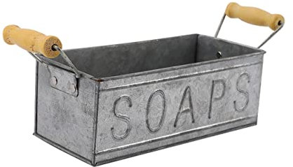 Rustic French Farmhouse Iron Flower Pot Soap Container for Garden Decoration, Vintage Metal Planter (Silver, 8.07 X 3.54 X 2.95 Inches)