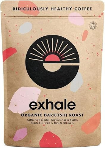 EXHALE Organic Ground Coffee - NEW 225G PACK - Single Origin and 100% Arabica Beans. For Cafetiere, Filter or AeroPress (Dark Roast, 225g)