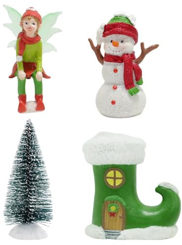 Opilroyn upplysta julfigurer, lyser julskulpturer, lysande julset 4 st hartsprydnader miniatyr jul hus fest skrivbordsdekoration O