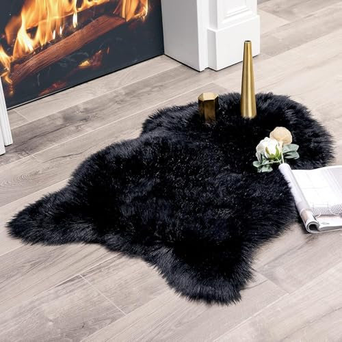 JXLOULAN Soft Faux Fur Sheepskin Rug Black 40x60 cm, Fluffy Area Rug Machine Washable, for Bedroom, kids room, Living Room, Nursery Decor