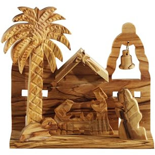 Nazareth Fair Trade Hand-Carved Olive Wood Nativity Crib - Christmas Decoration from The Holy Land