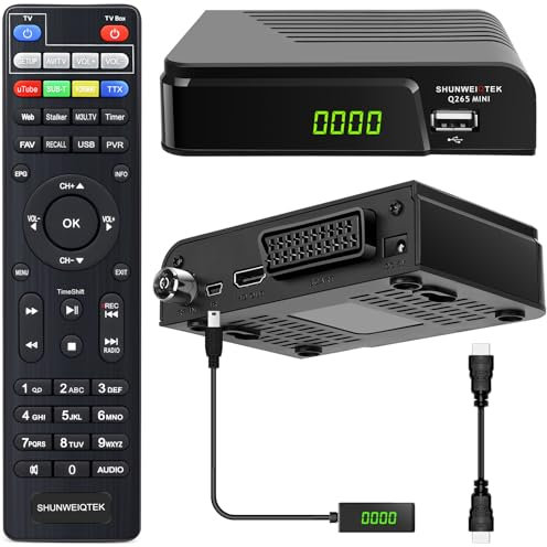 SHUNWEIQTEK Decoder Digitale Terrestre 2025 con PVR Registra Programmi Preferiti, Mini Ricevitore DVB-T2 con Ordinamento LCN e FM Radio, Uscita Scart Hdmi e H265 HEVC Full HD 1080P Decodifica