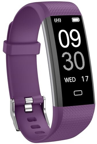 Ethelred Rastreador de actividad física con monitor de sueño de frecuencia cardíaca, IP68, impermeable, con podómetro, rastreador de salud, calorías y contador de pasos, reloj de fitness (morado)