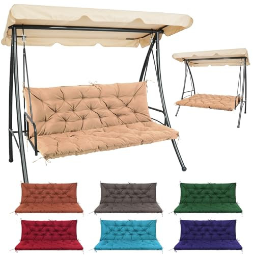 Matalde Outdoor Cushions for Patio Furniture, Patio Furniture Cushions with backrest and Straps, 60x40 inches, 4 Thick,Porch Swing Cushions for Lawn, Backyard and Garden Khaki