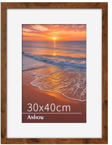 Anhow 30x40 Picture Frame, 30x40cm Wooden Photo Frame with Mount for A4 Prints, Classic Poster Frames Puzzle Frames with Stand for Tabletop or Wall Hanging Display - Walnut Colour