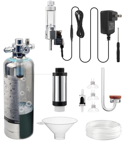 Clscea 1 L Aquarium CO2 System Generator, Stainless steel Carbon Dioxide Reactor Kit with Regulator Solenoid Valve for Aquarium Plants (G600SMini)