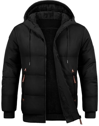 TOMEEK Manteau Homme Hiver Thermique Veste Polaire Manteaux Parka Chaud Blousons Doublure épaisse Hommes Hiver Veste Coupe-vent Jacket avec Capuche Zippé Poches(Noir,XXL)