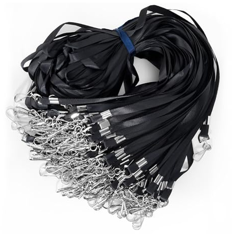 Oebruel 100 Pack Heavy-Duty Bulk Lanyards | Black Nylon Flat Lanyard with Swivel Hook for ID Badges & Keys | 36 Inch for Office, School, Events